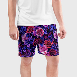 Шорты спортивные мужские Разноцветные цветы - синие розы паттерн, цвет: 3D-принт — фото 2