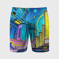 Шорты спортивные мужские Космический город, цвет: 3D-принт