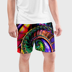 Шорты спортивные мужские Фрактальный узор неоновый, цвет: 3D-принт — фото 2