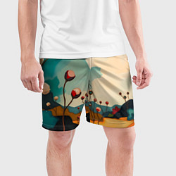 Шорты спортивные мужские Сюрреалистичный пейзаж с цветами, цвет: 3D-принт — фото 2