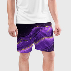 Шорты спортивные мужские Фиолетовая текстура с золотыми звездочками, цвет: 3D-принт — фото 2