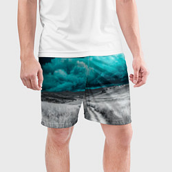 Шорты спортивные мужские Монохромное поле и сине-зеленое небо - природный п, цвет: 3D-принт — фото 2