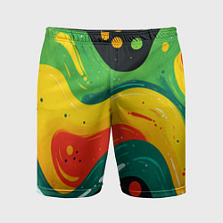 Шорты спортивные мужские Желто-зеленая краска текстура, цвет: 3D-принт