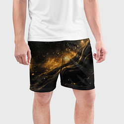 Шорты спортивные мужские Золотистое сияние на черной текстуре, цвет: 3D-принт — фото 2