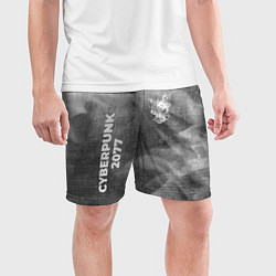 Шорты спортивные мужские Cyberpunk 2077 - grey gradient вертикально, цвет: 3D-принт — фото 2