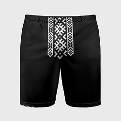 Шорты спортивные мужские Славянский орнамент и узор на черном - вышиванка р, цвет: 3D-принт