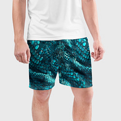 Шорты спортивные мужские Бирюзовая чешуя рептилии - абстрактный паттерн, цвет: 3D-принт — фото 2