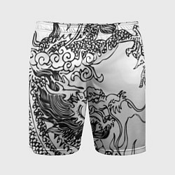 Шорты спортивные мужские Татуировка дракона на белом, цвет: 3D-принт