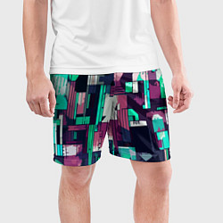 Шорты спортивные мужские Абстракция бирюзовый с розовым геометричный, цвет: 3D-принт — фото 2