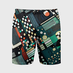 Шорты спортивные мужские Тёмно-синий абстракция полосы кружочки, цвет: 3D-принт