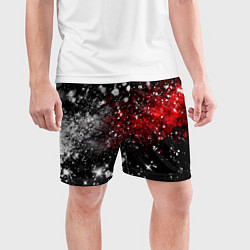 Шорты спортивные мужские Бело-красные блестяшки на черном, цвет: 3D-принт — фото 2