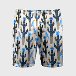 Шорты спортивные мужские Кактусы и попугаи, цвет: 3D-принт