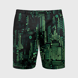 Шорты спортивные мужские Чёрно-зелёный абстракция точки полоски, цвет: 3D-принт