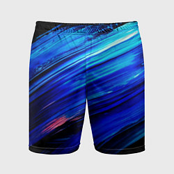 Шорты спортивные мужские Синии кисти краски на черном, цвет: 3D-принт