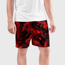 Шорты спортивные мужские Красно-черные разводы краски - абстрактный узор, цвет: 3D-принт — фото 2