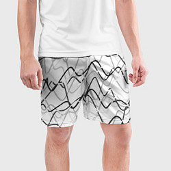 Шорты спортивные мужские Белый с серыми волнистыми полосами, цвет: 3D-принт — фото 2