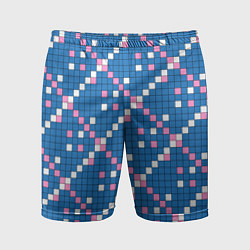 Мужские спортивные шорты Синяя розовая с белым плитка