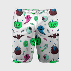 Шорты спортивные мужские Halloween light green pumpkin - паттерн, цвет: 3D-принт