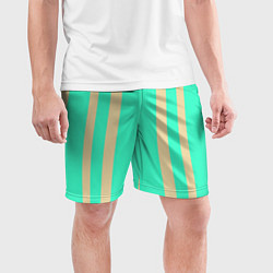 Шорты спортивные мужские Color blue beige stripes, цвет: 3D-принт — фото 2