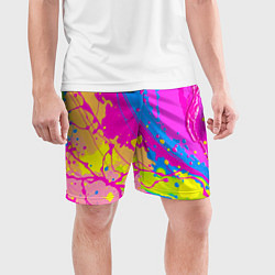 Шорты спортивные мужские Яркая абстракция из розовых и голубых красок, цвет: 3D-принт — фото 2
