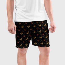Шорты спортивные мужские Бабочки летают на чёрном - паттерн, цвет: 3D-принт — фото 2