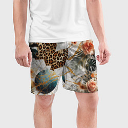 Шорты спортивные мужские Мрамор с цветами и леопардовый узор, цвет: 3D-принт — фото 2