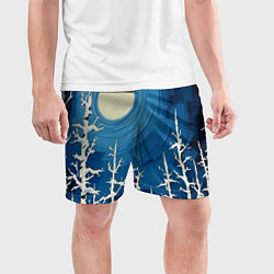 Шорты спортивные мужские Полнолуние и берёзы акрилом, цвет: 3D-принт — фото 2