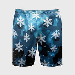 Шорты спортивные мужские Стилизованный паттерн со снежинками тёмно-синий, цвет: 3D-принт