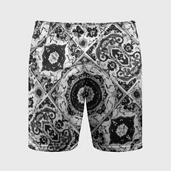 Шорты спортивные мужские Узоры калейдоскопа черно-белые, цвет: 3D-принт