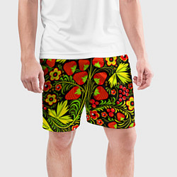 Шорты спортивные мужские Хохлома: земляника, цвет: 3D-принт — фото 2