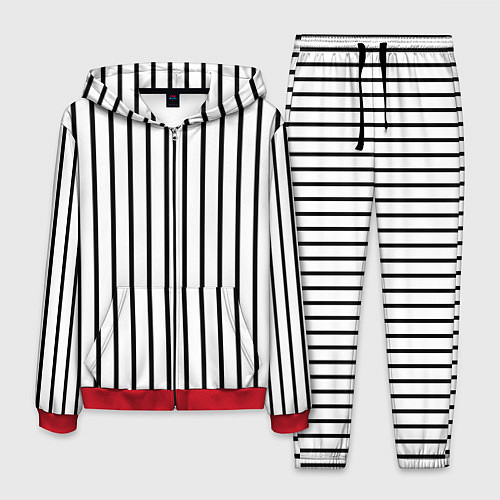 Мужской костюм Чёрные и белые полосы / 3D-Красный – фото 1