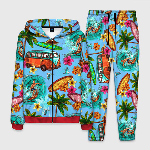 Мужской костюм Пальмы, волны, серфинг / 3D-Красный – фото 1