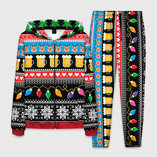 Мужской костюм Новогодний пивной узор / 3D-Красный – фото 1