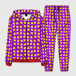 Костюм мужской Фиолетовый Фон с Желтыми Квадратами Иллюзия Движен, цвет: 3D-красный