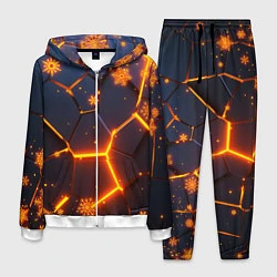 Костюм мужской НОВОГОДНИЕ ОГНЕННЫЕ 3D ПЛИТЫ FIRE NEON HEXAGON, цвет: 3D-белый