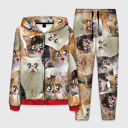 Мужской костюм Много кошек с большими анимэ глазами / 3D-Красный – фото 1