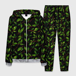 Костюм мужской Яркие зеленые листья на черном фоне, цвет: 3D-меланж