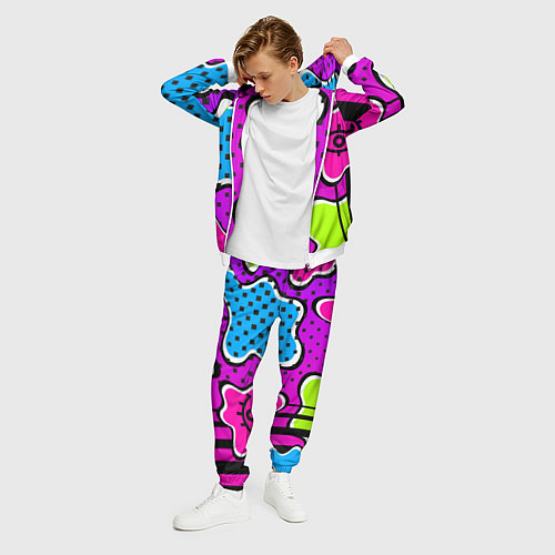 Мужской костюм Яркий абстрактный узор в стиле 90х, неоновые цвета / 3D-Белый – фото 3