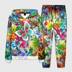 Костюм мужской Яркое безумие Бабочки, кляксы, граффити, цвет: 3D-белый