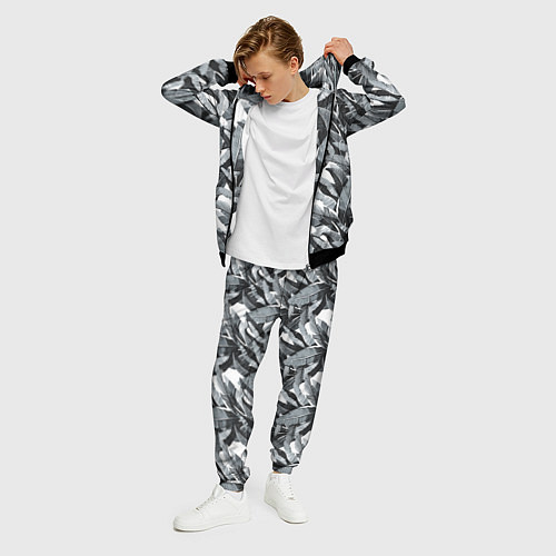 Мужской костюм Чёрно-белые Листья Пальм / 3D-Черный – фото 3