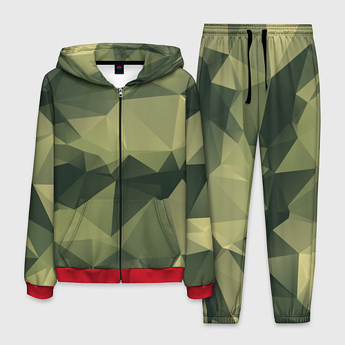 Мужской костюм 3д полигоны - камуфляж / 3D-Красный – фото 1