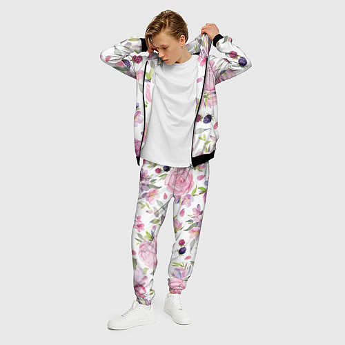 Мужской костюм Летний красочный паттерн из цветков розы и ягод еж / 3D-Черный – фото 3