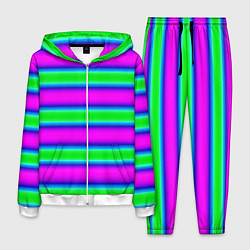 Костюм мужской Зеленый и фиолетовые яркие неоновые полосы striped, цвет: 3D-белый