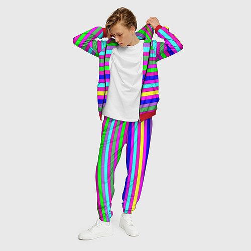 Мужской костюм Multicolored neon bright stripes / 3D-Красный – фото 3