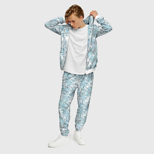 Мужской костюм Голубые листья пальмы на белом / 3D-Белый – фото 3