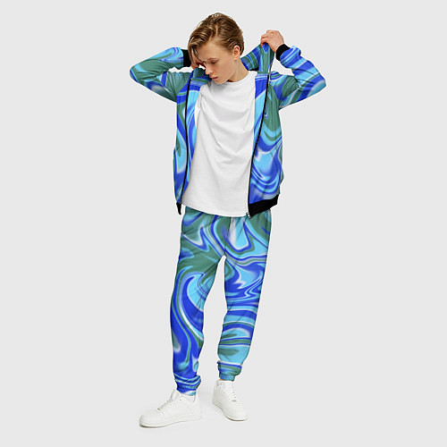 Мужской костюм Тай-дай с синим, зелёным и белым цветом / 3D-Черный – фото 3