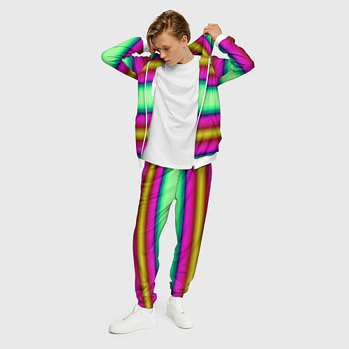 Мужской костюм Разноцветный неоновый полосатый узор / 3D-Белый – фото 3