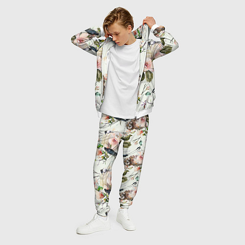 Мужской костюм Цветы Нарисованные Магнолии и Птицы / 3D-Белый – фото 3