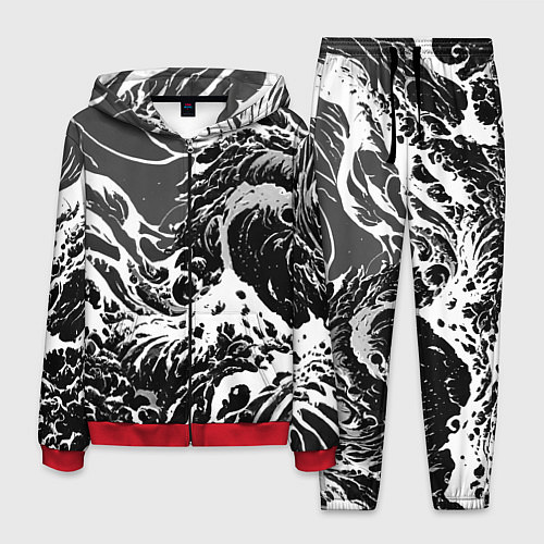 Мужской костюм Черно-белые волны / 3D-Красный – фото 1