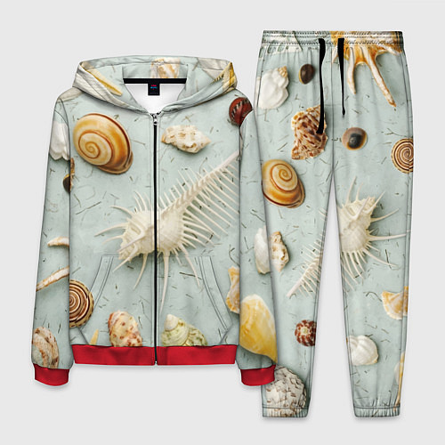 Мужской костюм Океанские ракушки и морские звёзды на песке / 3D-Красный – фото 1